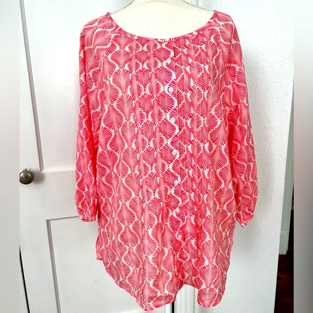 NWT Talbots Woman coral and white pintuck shirt 1X